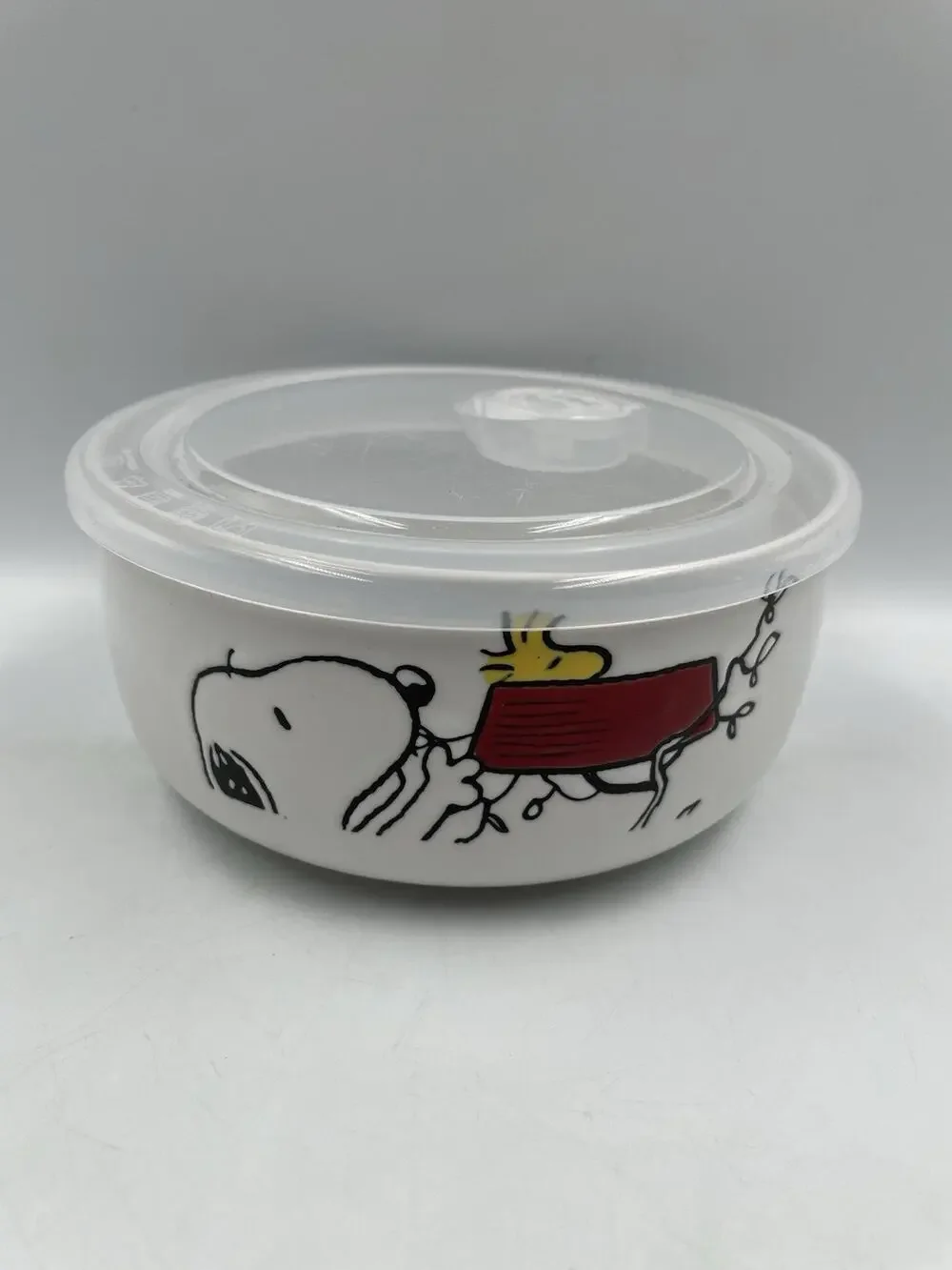 NEW Peanuts Snoopy Woodstock Pressure Lid Ceramic Food Storage Bowl Medium